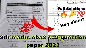 Answer key🔑8th maths sa2 cba3 question paper 2023🔥💯ap class 8th maths cba3 sa2 answers