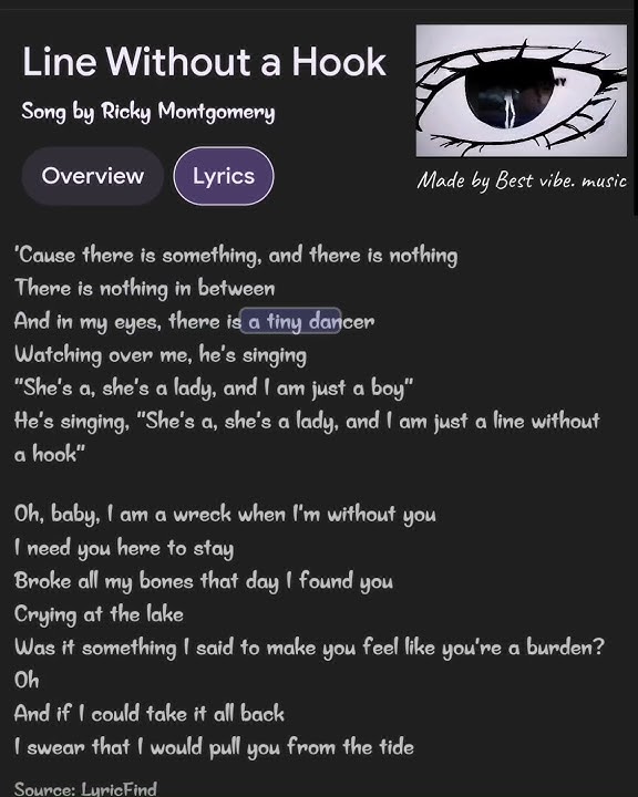 Line Without a Hook Song by Ricky Montgomery #lyrics #music #aestheic #edit #vibes477 #overlay ✨🥀💗