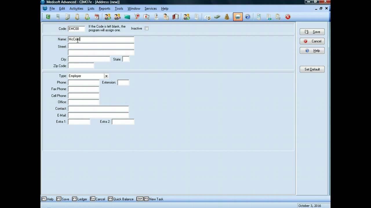 Medisoft: Saving Employer Information