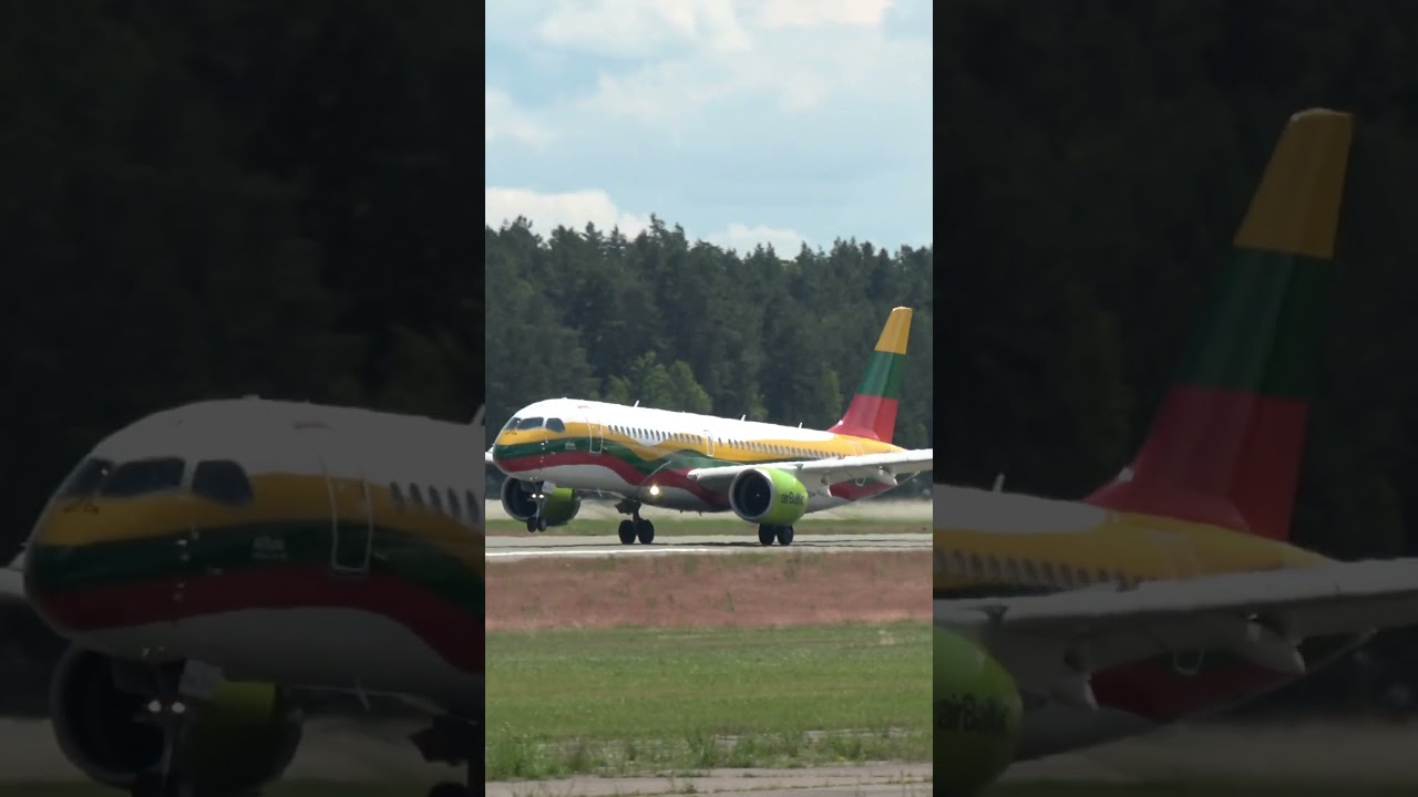 Air Baltic Lithuanian flag livery A220 landing at RIX