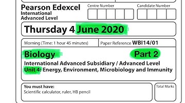 Pearson Edexcel International A level biology Unit 4 June 2020 part 2 of 2