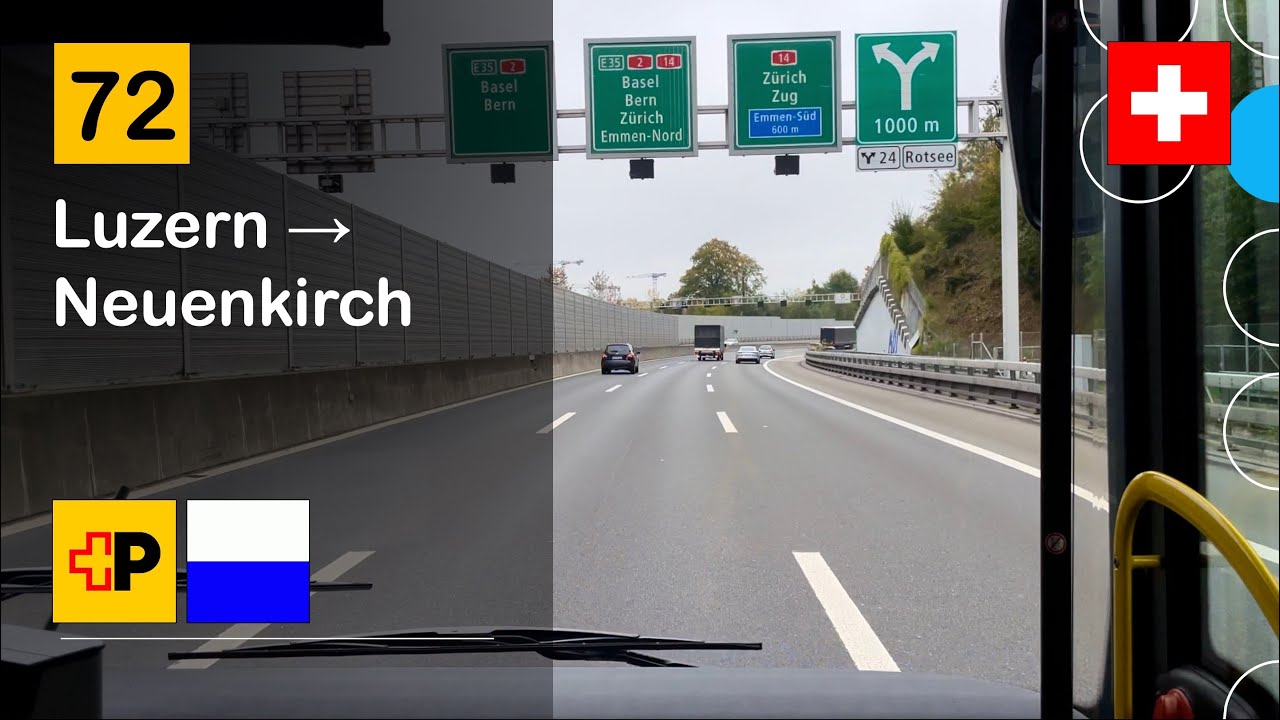 [4K] 🇨🇭 Cab Ride: POSTAUTO LUZERN | 72: Luzern → Emmenbrücke → Neuenkirch | MAN Lion's City GL NG363