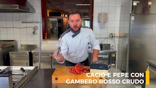 LINGUINA CACIO e PEPE, con GAMBERO ROSSO CRUDO