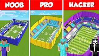 FOOTBALL STADIUM ARENA HOUSE BUILD CHALLENGE - NOOB vs PRO vs HACKER / Minecraft Battle Animation