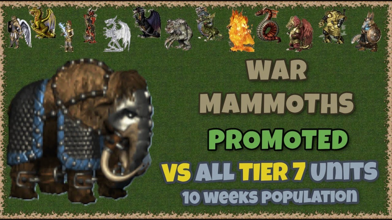 War Mammoths PROMOTED vs all level 7 upgraded units in Heroes 3