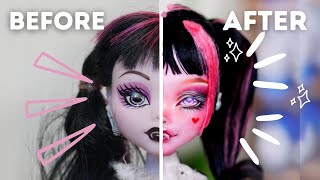 REVAMPING OLD DOLLS | MONSTER HIGH DRACULAURA | Doll repaint and customisation [relaxing] | etellan