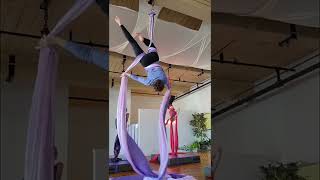 aerial silks bomb drop to knee belay