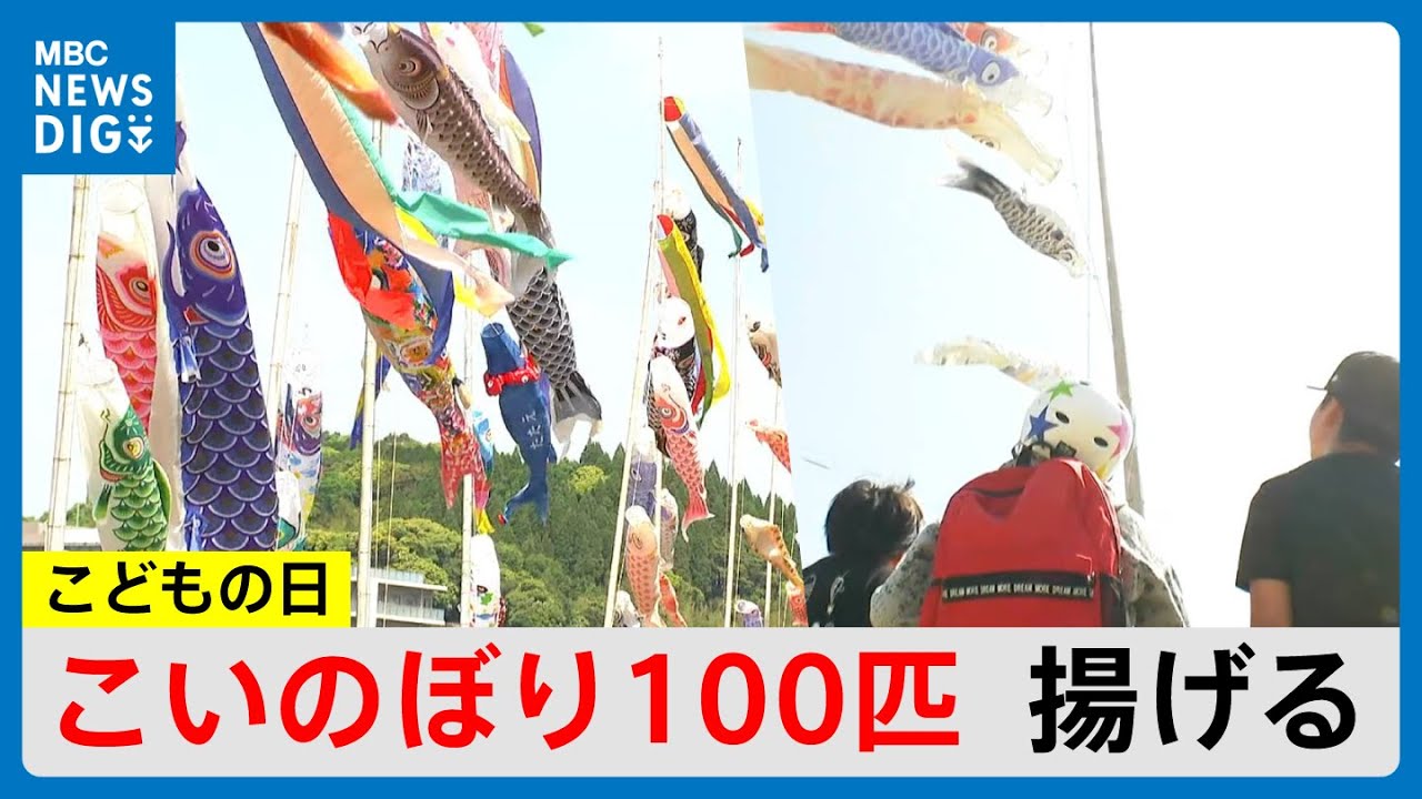 こどもの日 思川鯉のぼり展示イベント 子ども達が鯉のぼり揚げる(MBC