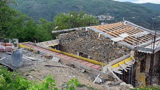 #20 Closing half of the roof and pouring a concrete slab! Renovating our abandoned stone house