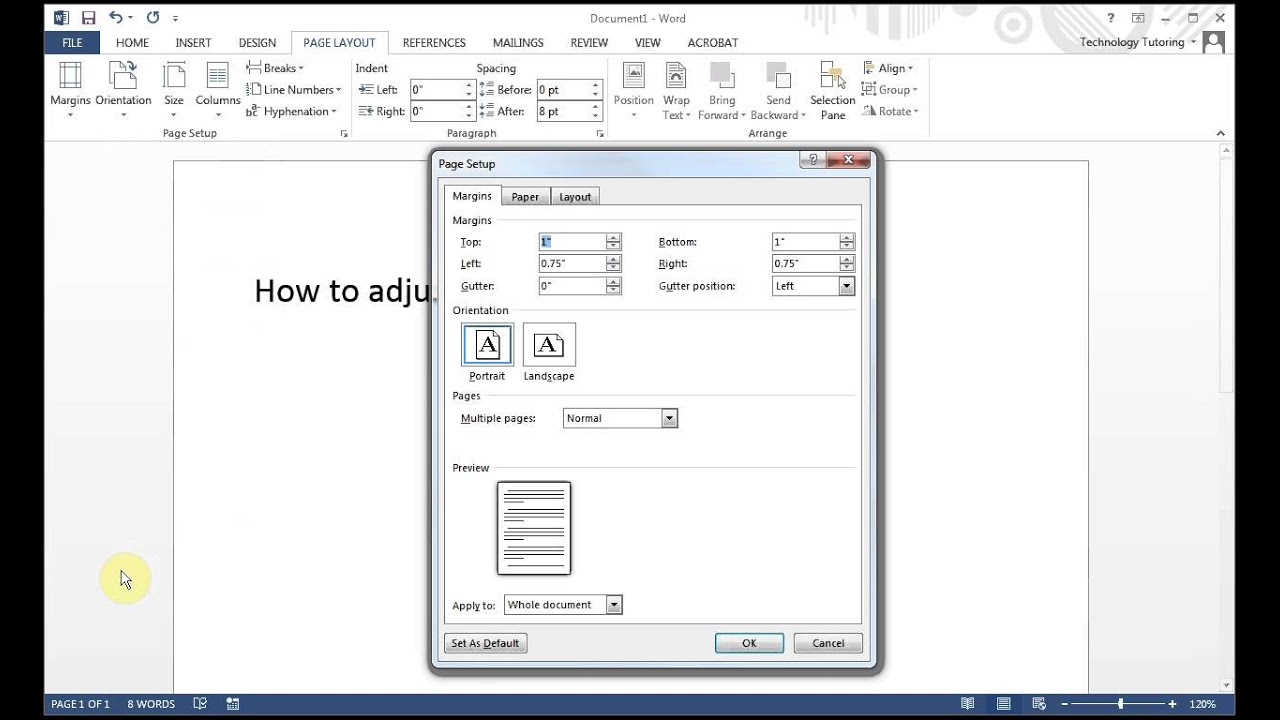 Video Tutorial How To Adjust The Margins In Microsoft Word 2013 Youtube