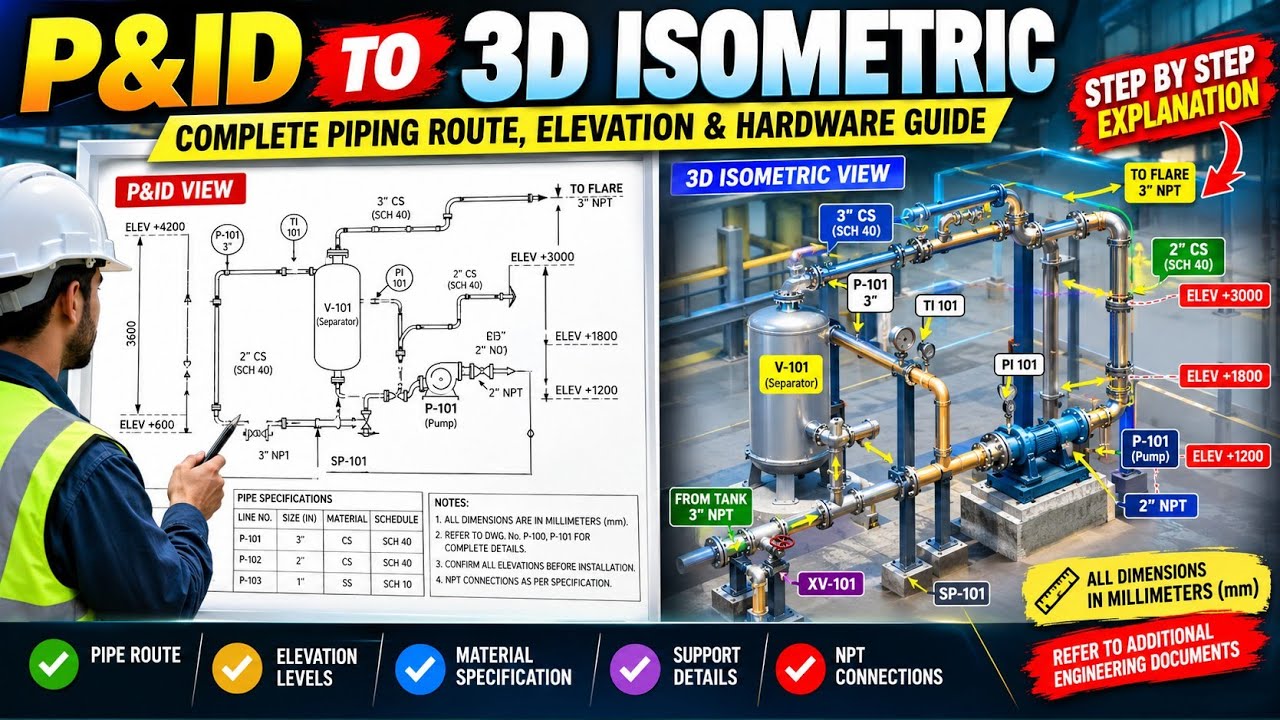 P&ID to 3D Isometric Drawing Explained | Piping Engineering Complete Guide