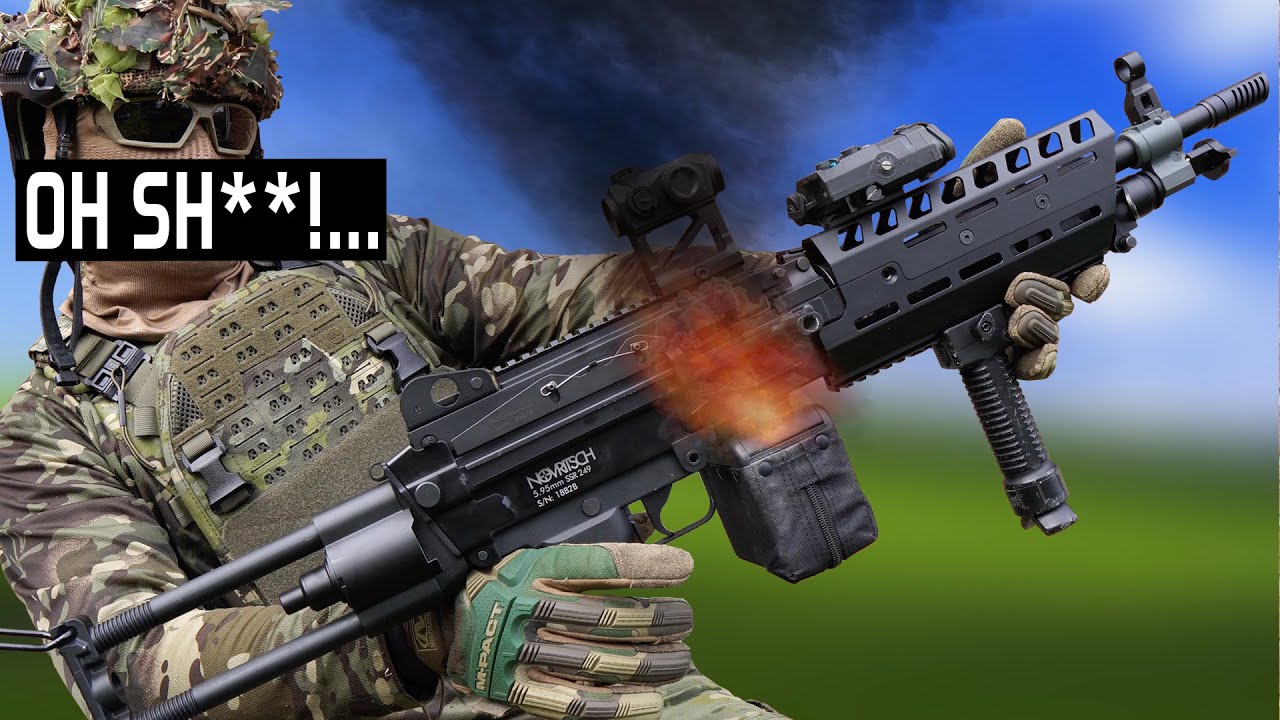 Runaway Machine Gun SELF-DESTRUCTS At Airsoft Game 💥 Novritsch SSR249