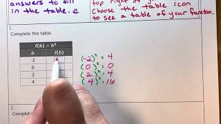 Complete a Function Table: Quadratic Functions (Example 1)