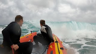 Chasing Surf in a True Kit Inflatable - Crossing the Bar and trying to swamp the boat!