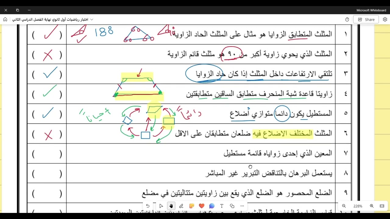 اختبار رياضيات أول ثانوي نهاية الفصل الدراسي الثاني نموذج (1)