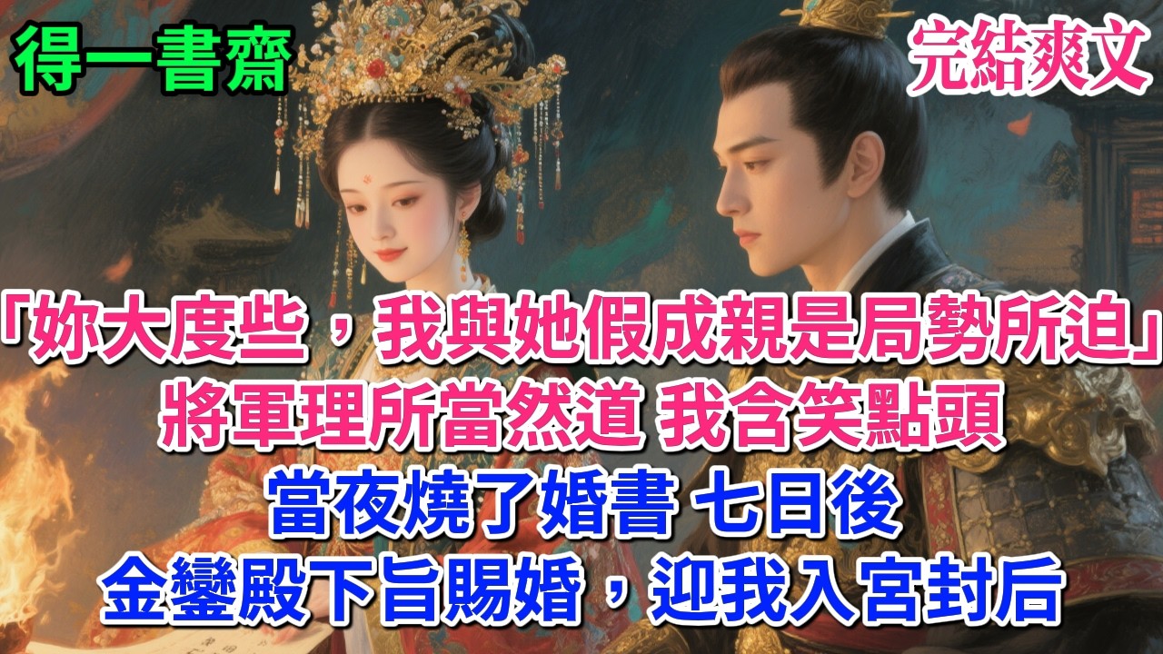 【完結古言】「妳大度些，我與她假成親是局勢所迫。」將軍理所當然道。我含笑點頭，當夜燒了婚書。七日後，金鑾殿下旨賜婚，迎我入宮封后。#古言 #完結 #古風小說#小説#原創 #爽文