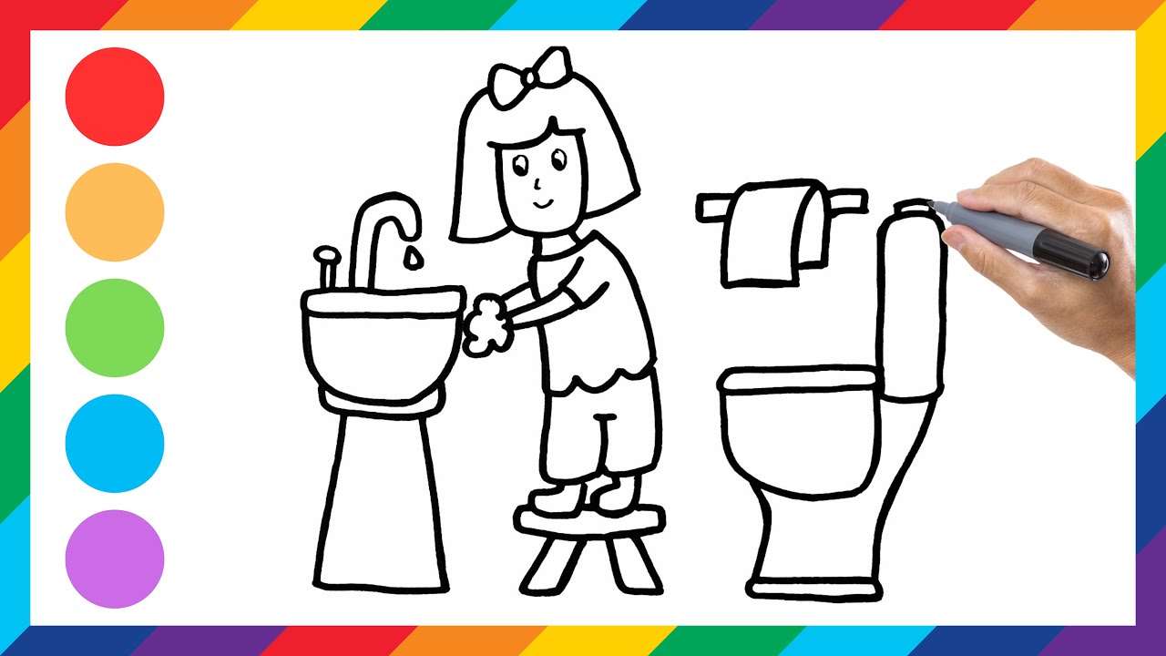 Hand Washing Picture Drawing, Painting, Coloring For Kids and Toddlers | Easy Draw #31