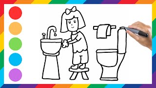 Hand Washing Picture Drawing, Painting, Coloring For Kids and Toddlers | Easy Draw #31