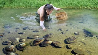 Digging out countless huge clams from the mud and obtaining a large amount of noble quality pearls