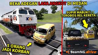 LAKA BERDAR4H !! Reka Adegan Angkot Nekat Terobos Rel kereta di Medan, 5 k0rban - BeamNG Drive screenshot 4