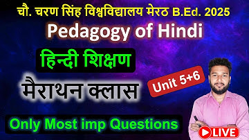 Hindi teaching Pedagogy of Hindi B.Ed marathon class live Unit 5+6 important question CCSU