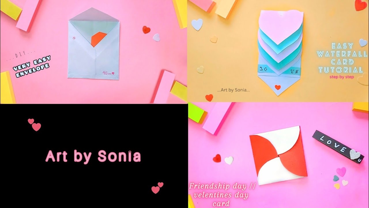3 easy card ideas how to make paper card Art by Sonia YouTube