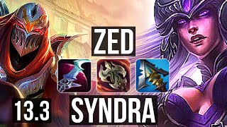 ZED vs SYNDRA (MID) | 16/1/3, 8 solo kills, Legendary, 1000+ games, 1.3M mastery | EUW Master | 13.3