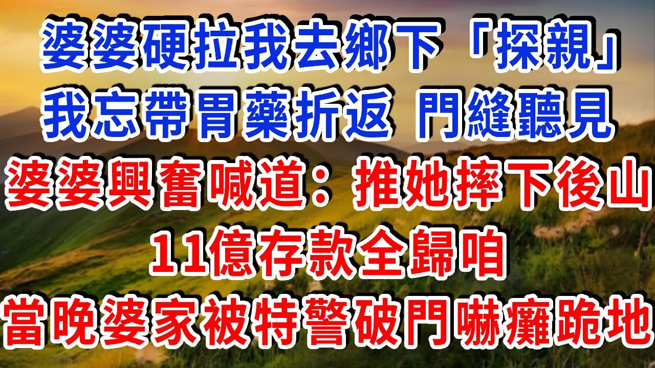 婆家硬拉我去鄉下 「探親」，我忘帶胃藥折返，門縫聽見婆婆喊：“推她摔下後山，11億存款全歸咱！” 當晚百名特警破門，婆家全嚇癱跪地！
