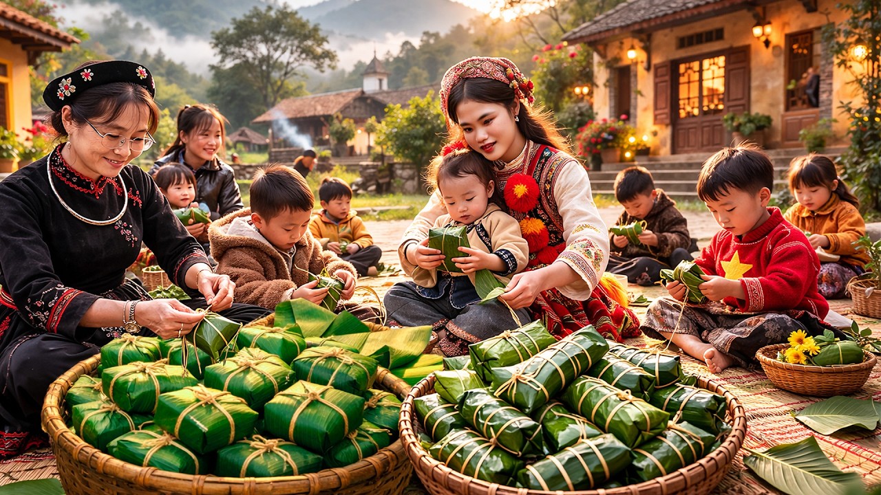 Nam y sus amigos prepararon bánh chưng para la celebración de Año Nuevo 2026 en la escuela