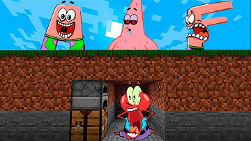 Minecraft Speedrunner Mr Krabs VS 3 Hunters Alphabet lore but they are Patrick