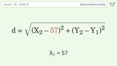 Find the distance between two points p1 (57,-45) and p2 (68,47): Step-by-Step Video Solution