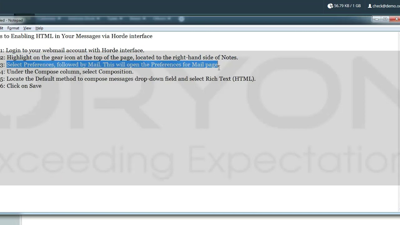 Steps to Enabling HTML in Your Messages via Horde interface - YouTube
