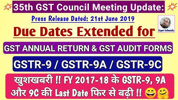 खुशखबरी !! GSTR-9, 9A और GSTR-9C की Due Dates फिर Extend हुई !! 35th GST Council Meeting Updates !!