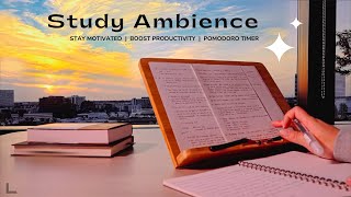 3-HOUR STUDY AMBIENCE ☕ relaxing water sounds/DEEP FOCUS POMODORO TIMER/stay motivated Study With Me