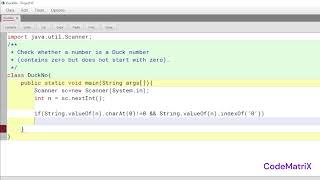 Check whether a number is a Duck number (Contains zero but does not start with zero).