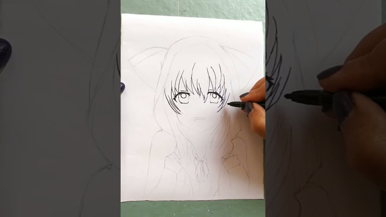 Cute Anime Girl Drawing Pink Hoodie Kawaii