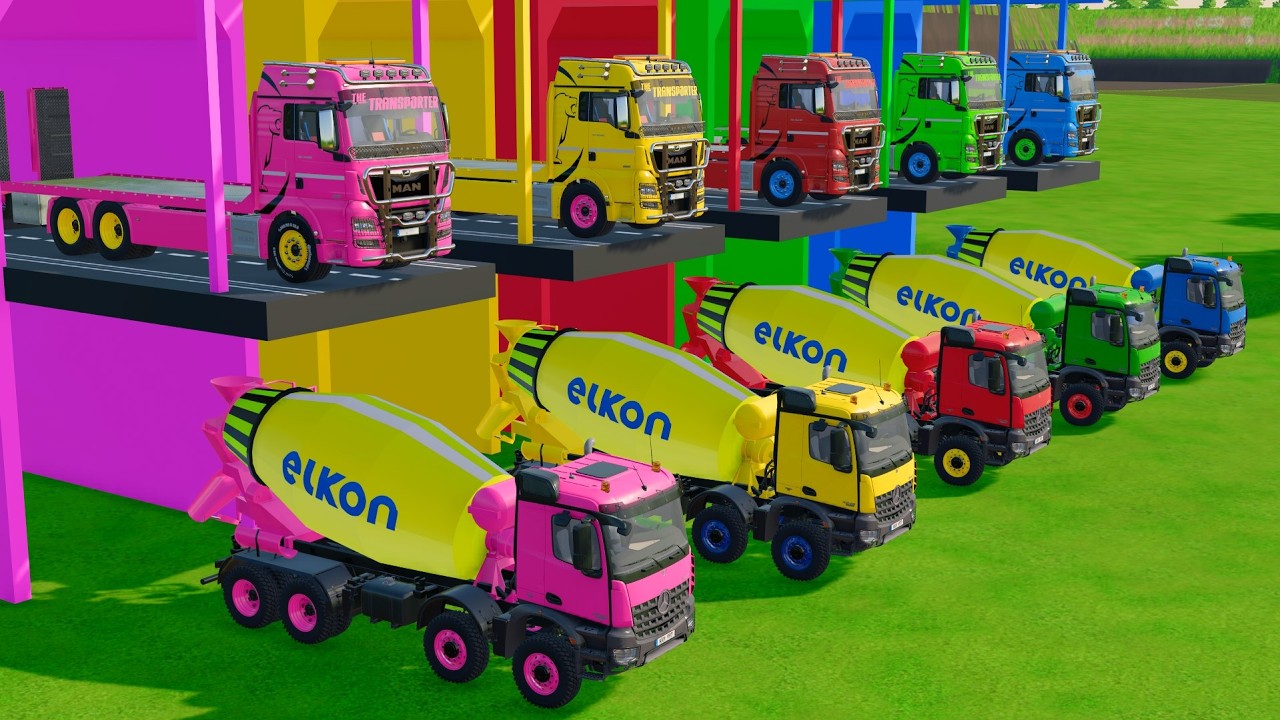 TRANSPORTING ALL COLOR MIXER TRUCK CROSSING LAVA | FS22