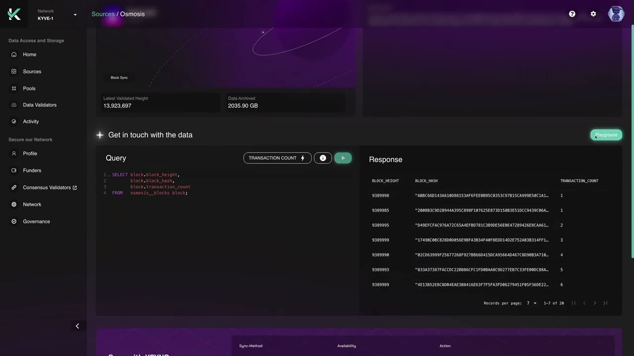 KYVE web app -- Query Osmosis blockchain transactions, events, & more