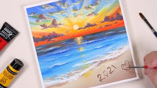 First Sunrise of 2021 / Happy new year / Acrylic painting for beginners / PaintingTutorial