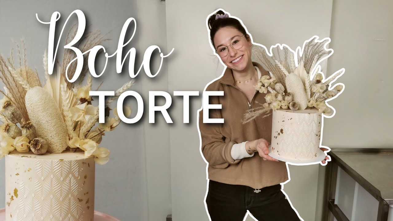 Update Boho Torte | einstreichen mit Buttercreme | Muster mit Schablone | dekorieren mit Trockenblumen