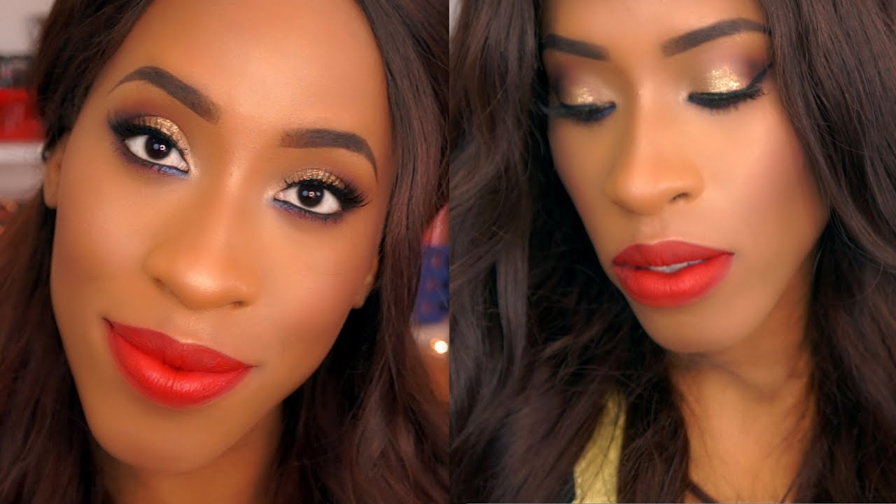 Makeup For Prom 2016 Dark Skin Glitter Eyes Bold Lips YouTube