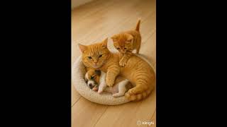 Mom Cat’s Perfect Hug .Her Little Baby Sleeps Safely in Her Arms 😻 #wow #shorts
