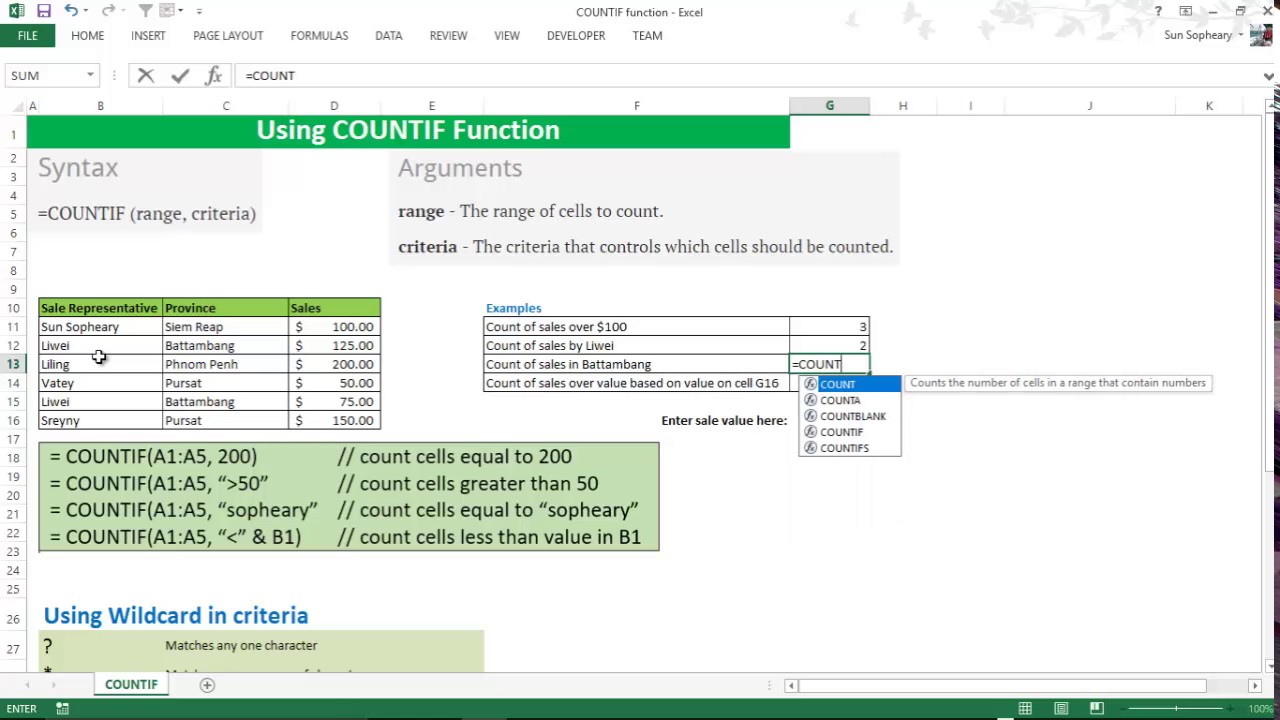 count function in excel