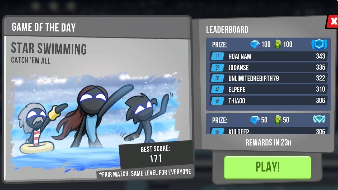 Stickman vs Zombie shooter gameplay daily challenge star swimming 🥽