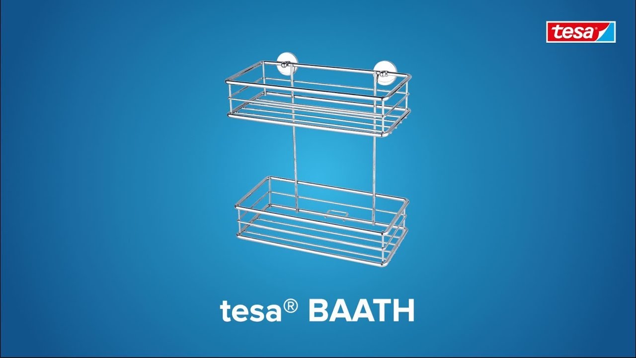 How to apply the chromed, round tesa® Baath shower shampoo holder