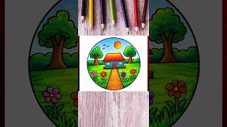 🔥😍Beautiful Circle Scenery Drawing With Colours | Easy Circle Scenery Drawing #shorts#drawing#circle