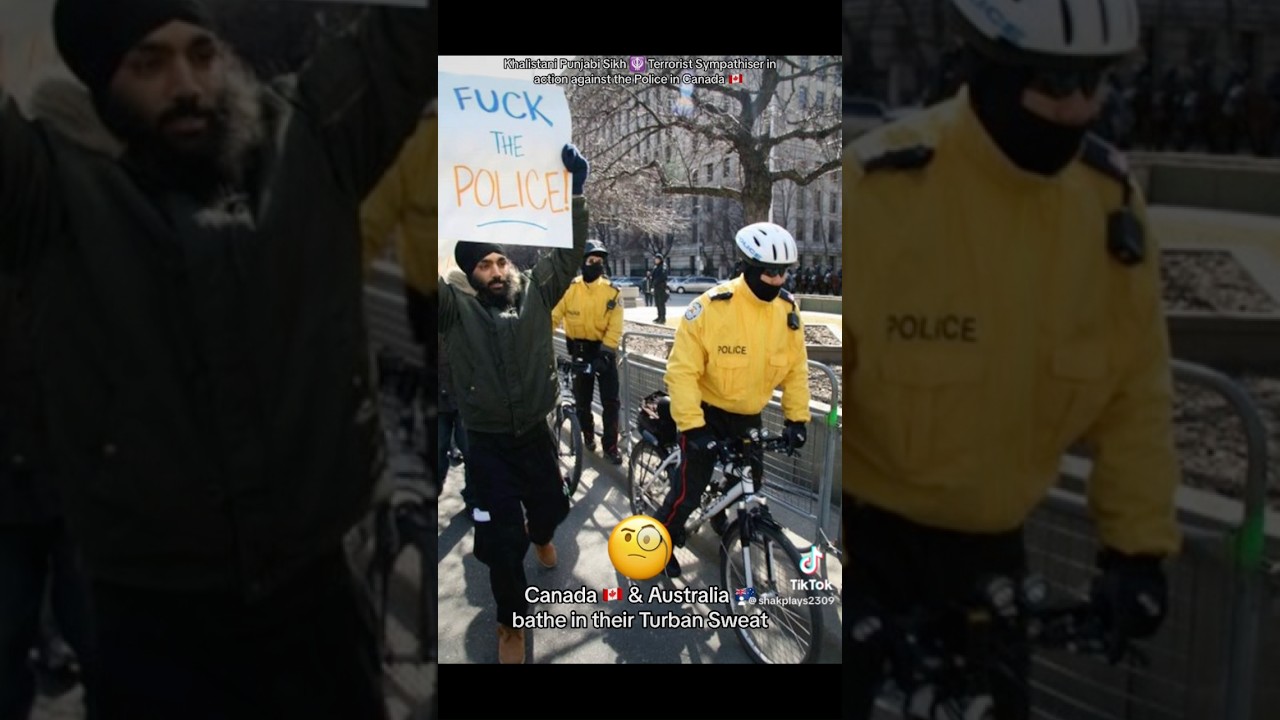 Khalistani Punjabi Sikh 🪯 Terrorist Sympathiser in action against the Police in Canada 🇨🇦. 🧐