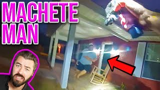 Madman Chases Cop With Giant Machete!