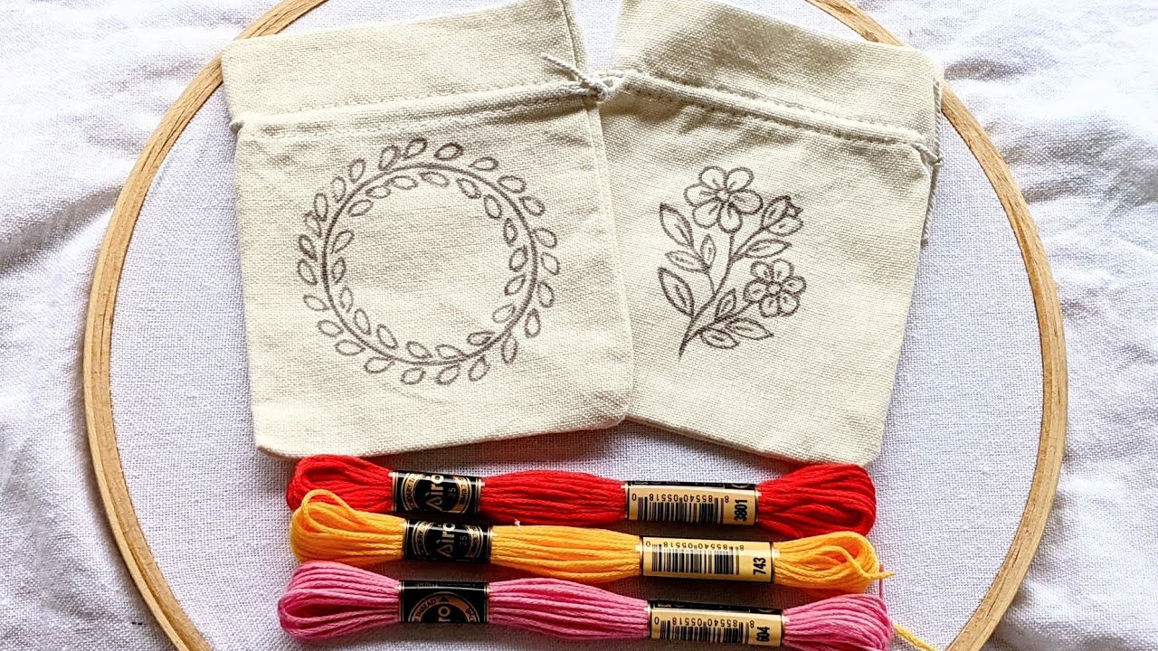 VERY VERY EASY DRAWSTRING POCHE HAND EMBROIDERY DIY FOR GIFTS/EMBROIDERY FOR BEGINNERS 
