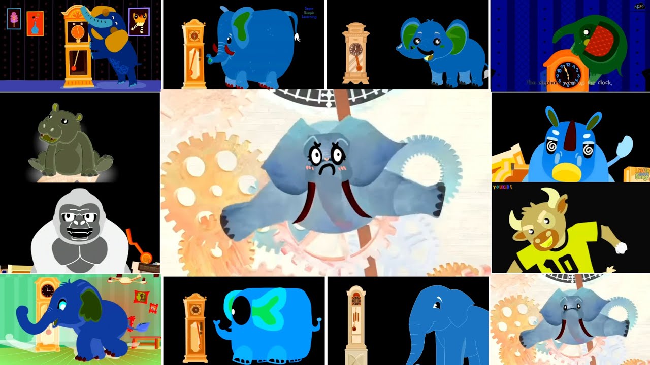 HICKORY DICKORY DOCK || 8 BEST ELEPHANT, HIPPO, RHINO, GORILLA & BULL || COLOR INVERSION EFFECTS